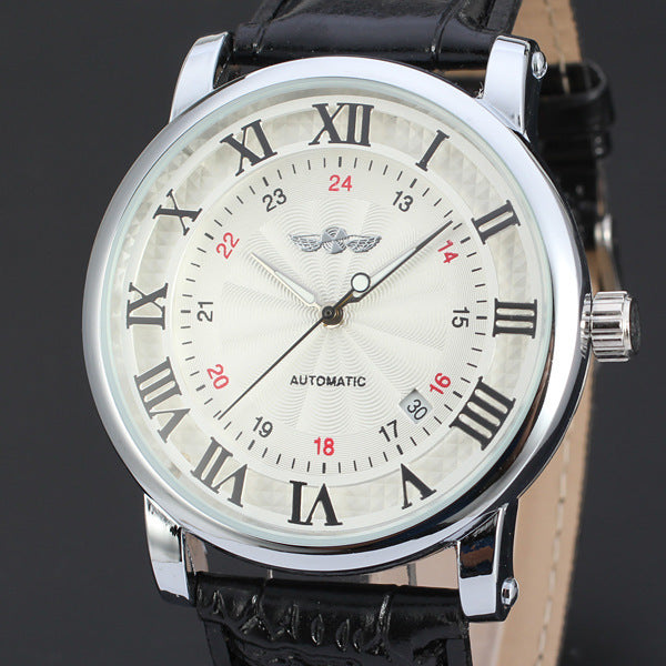 relógio masculino automático com pulseira de couro sintético preta