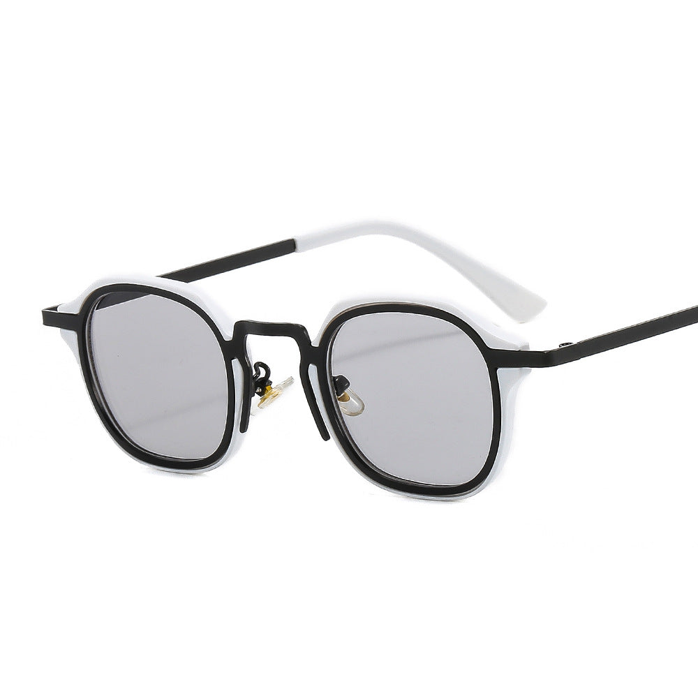 Óculos de sol modelo retro com lentes transparentes e coloridas cor preta armação de metal fina muito leve cor branca e preta 