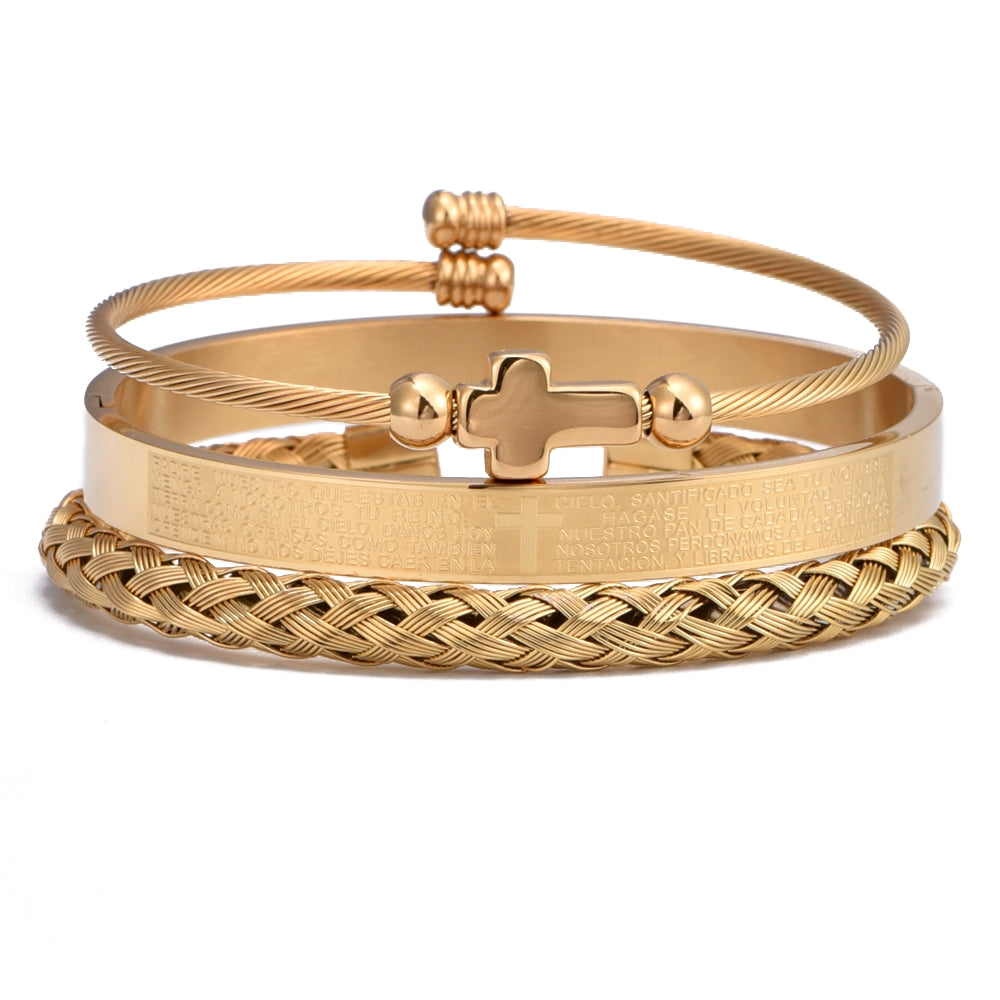 Pulseira Masculina Cruz Escritura Golden Luxury